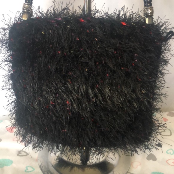 Unbranded black super soft silky hair vintage handbag with beaded handles. - Picture 4 of 6